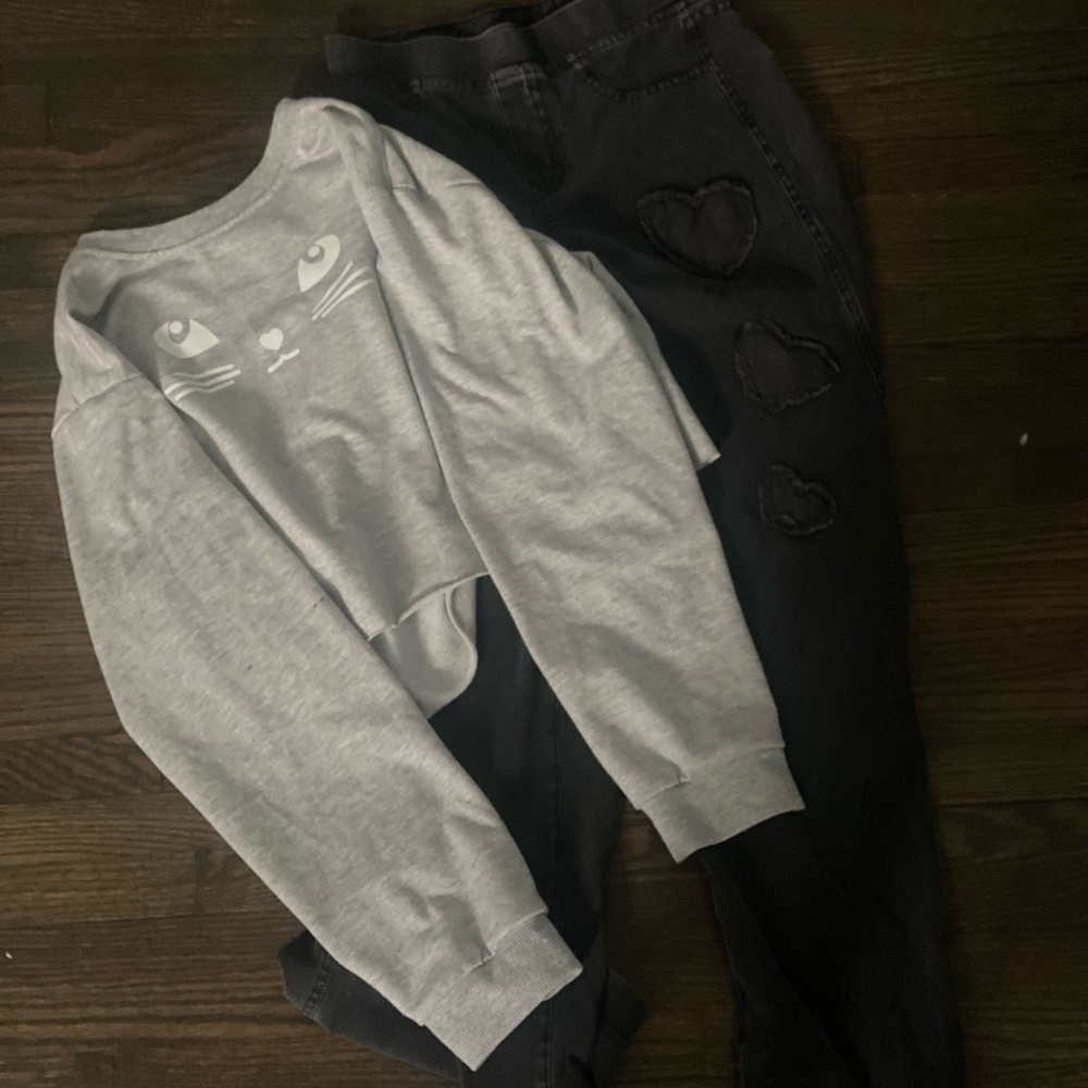 Gray and Black Kids Crop top and Pants Set